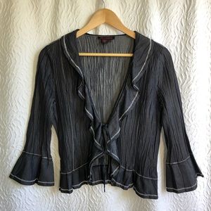 Simon Chang Dark Wash Denim Look Ruffle Blouse